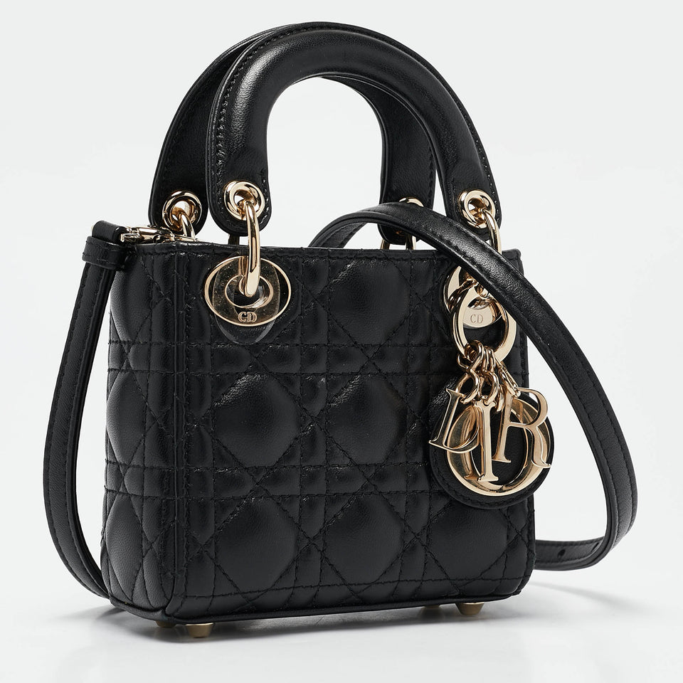 Dior Black Cannage Leather Micro Lady Dior Tote