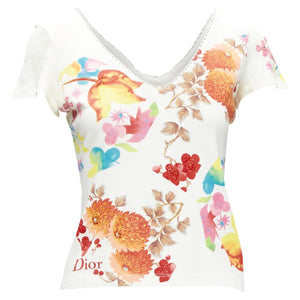 Christian Dior floral bead embellished lace V-neck t-shirt