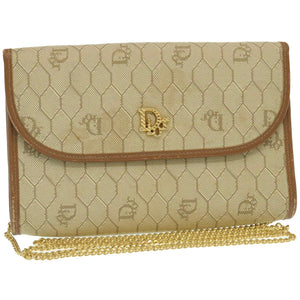 CHRISTIAN DIOR Honeycomb Chain Shoulder Bag Canvas Beige  am2250g