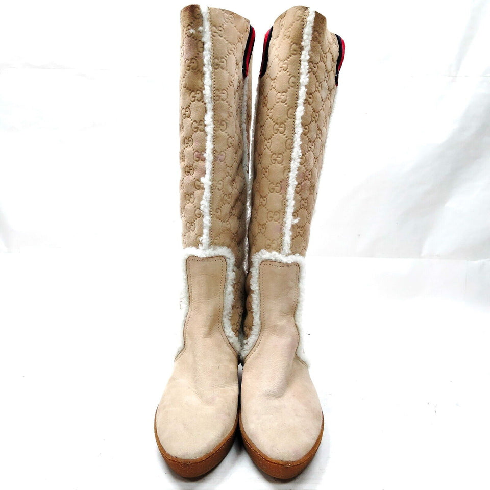 Gucci Boots Women Beiges Suede