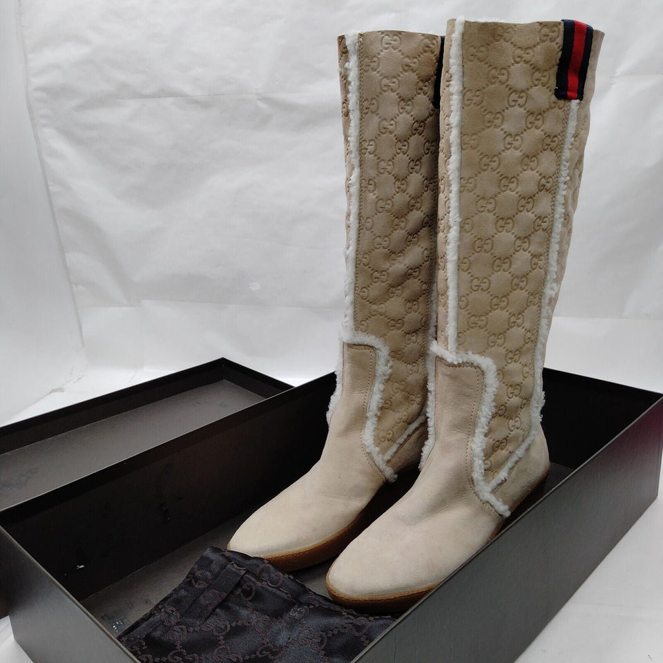Gucci Boots Women Beiges Suede