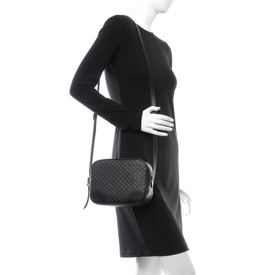 Gucci Bree Black Leather Microguccisima GG Cross Body Bag 449413