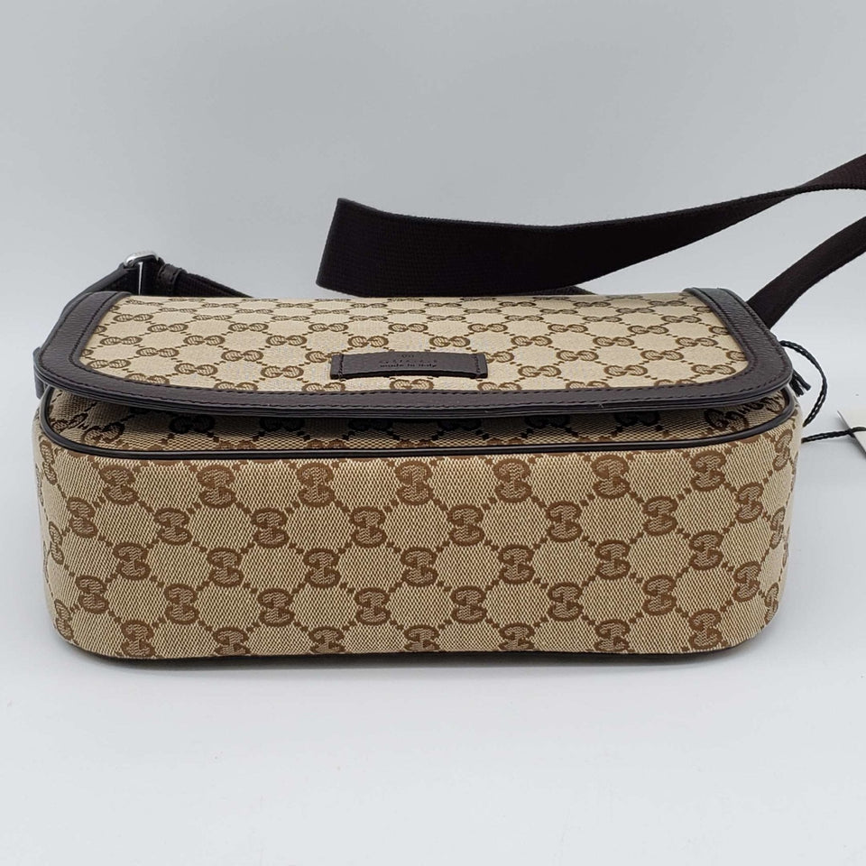 Gucci GG Canvas Leather Brown Messenger Shoulder Bag
