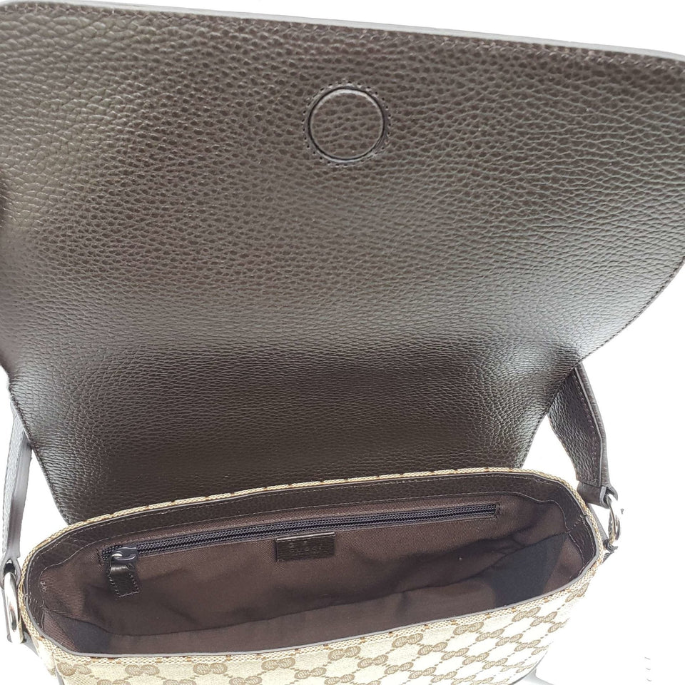 Gucci GG Canvas Leather Brown Messenger Shoulder Bag