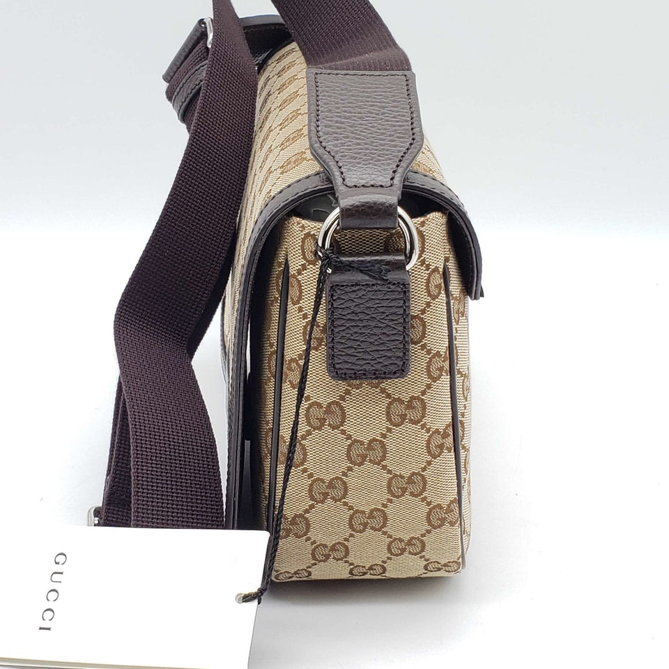 Gucci GG Canvas Leather Brown Messenger Shoulder Bag