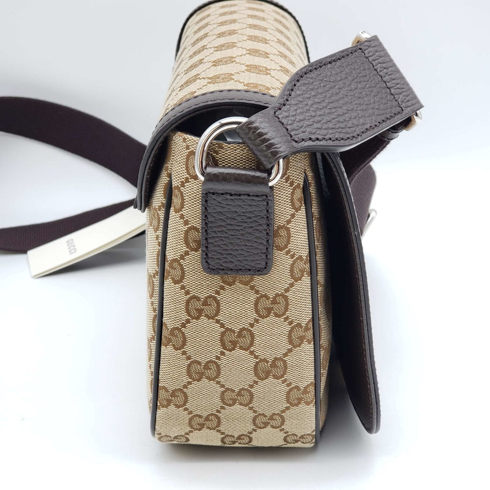 Gucci GG Canvas Leather Brown Messenger Shoulder Bag