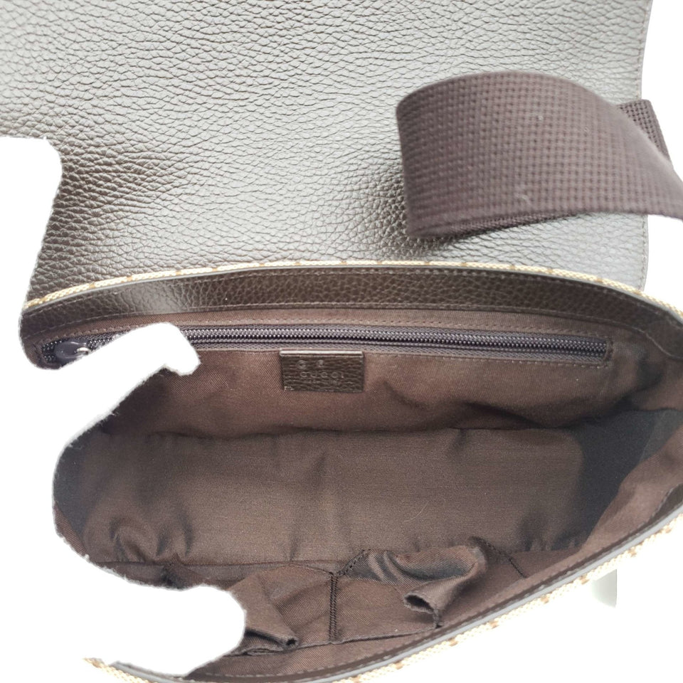 Gucci GG Canvas Leather Brown Messenger Shoulder Bag
