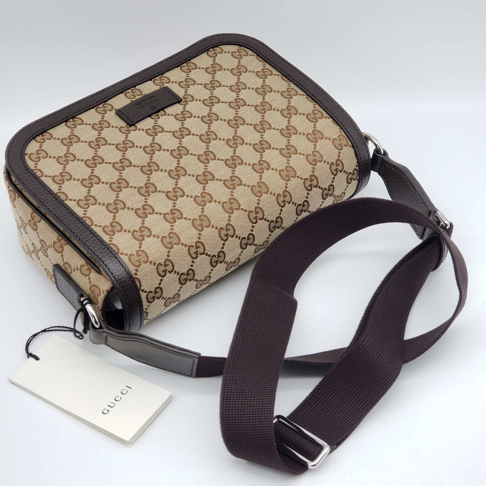 Gucci GG Canvas Leather Brown Messenger Shoulder Bag