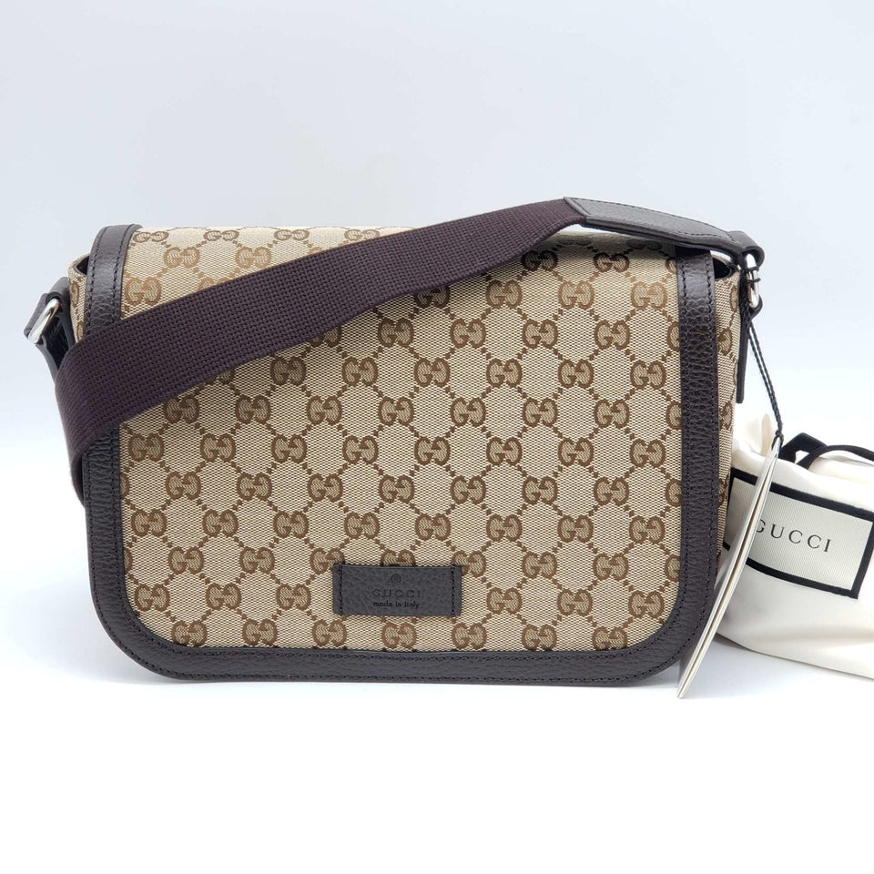 Gucci GG Canvas Leather Brown Messenger Shoulder Bag