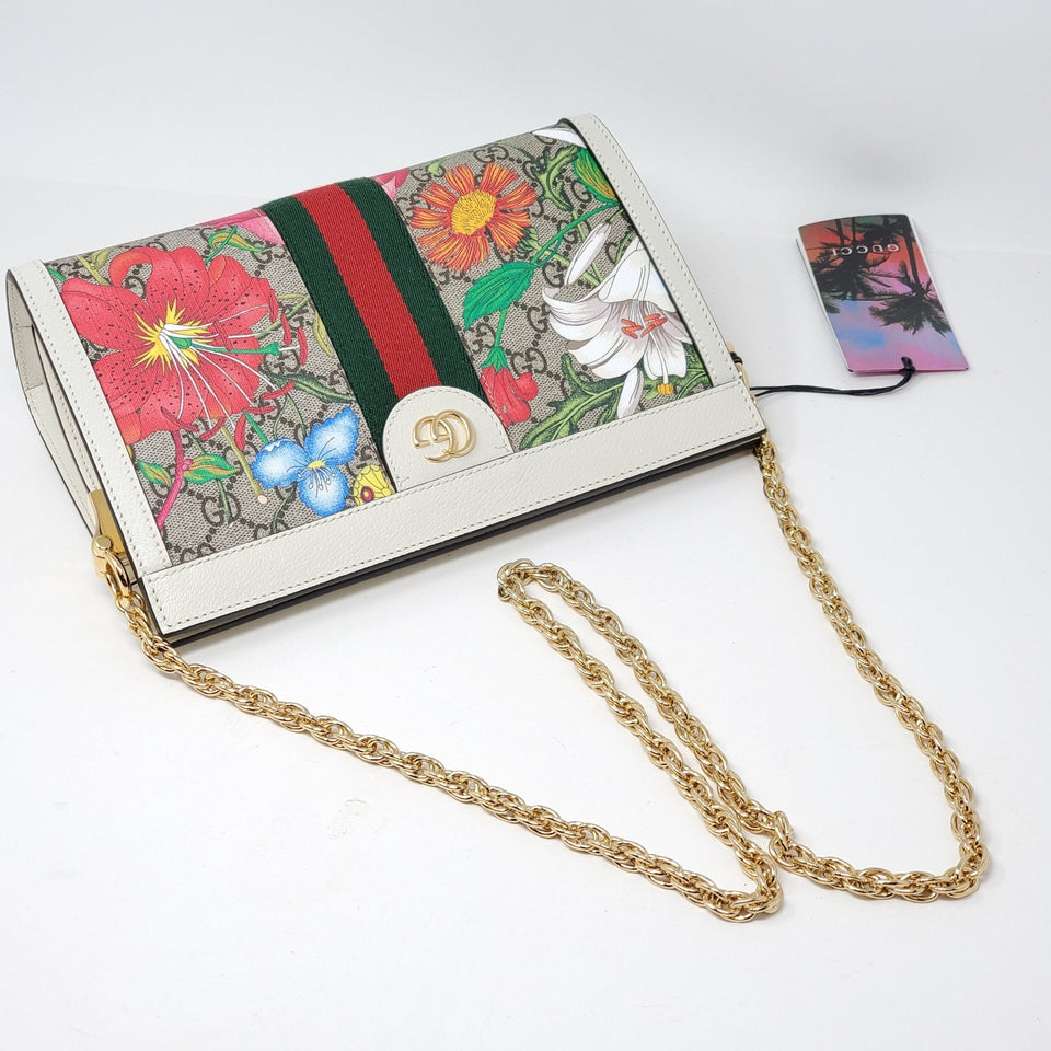 Gucci Ophidia GG Flora White Clutch & Shoulder Bag