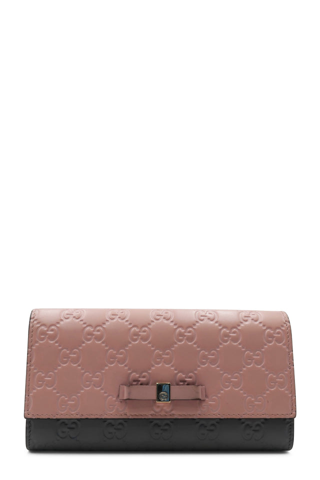 Guccisima Bow Continental Wallet Pink Grey