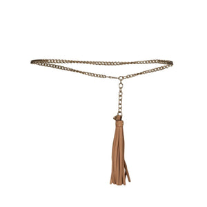 Gucci Leather Tassel GG Gold Chain Camelia Beige Belt Size (32) 388992