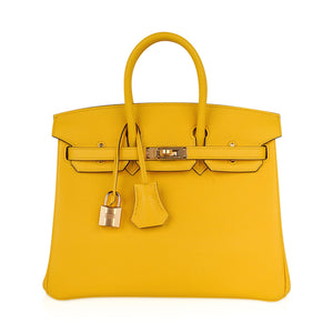 Hermes Birkin 25 Bag Jaune de Naples Novillo Leather Gold Hardware