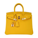 Hermes Birkin 25 Bag Jaune de Naples Novillo Leather Gold Hardware