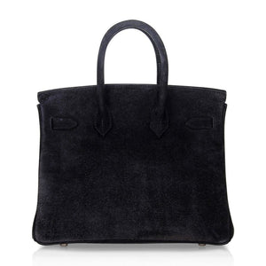 Hermes Birkin 25 Bag Black Doblis Suede with Palladium Hardware