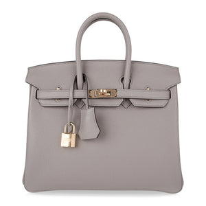 Hermes Birkin 25 Bag Gris Asphalte Novillo Leather Gold Hardware