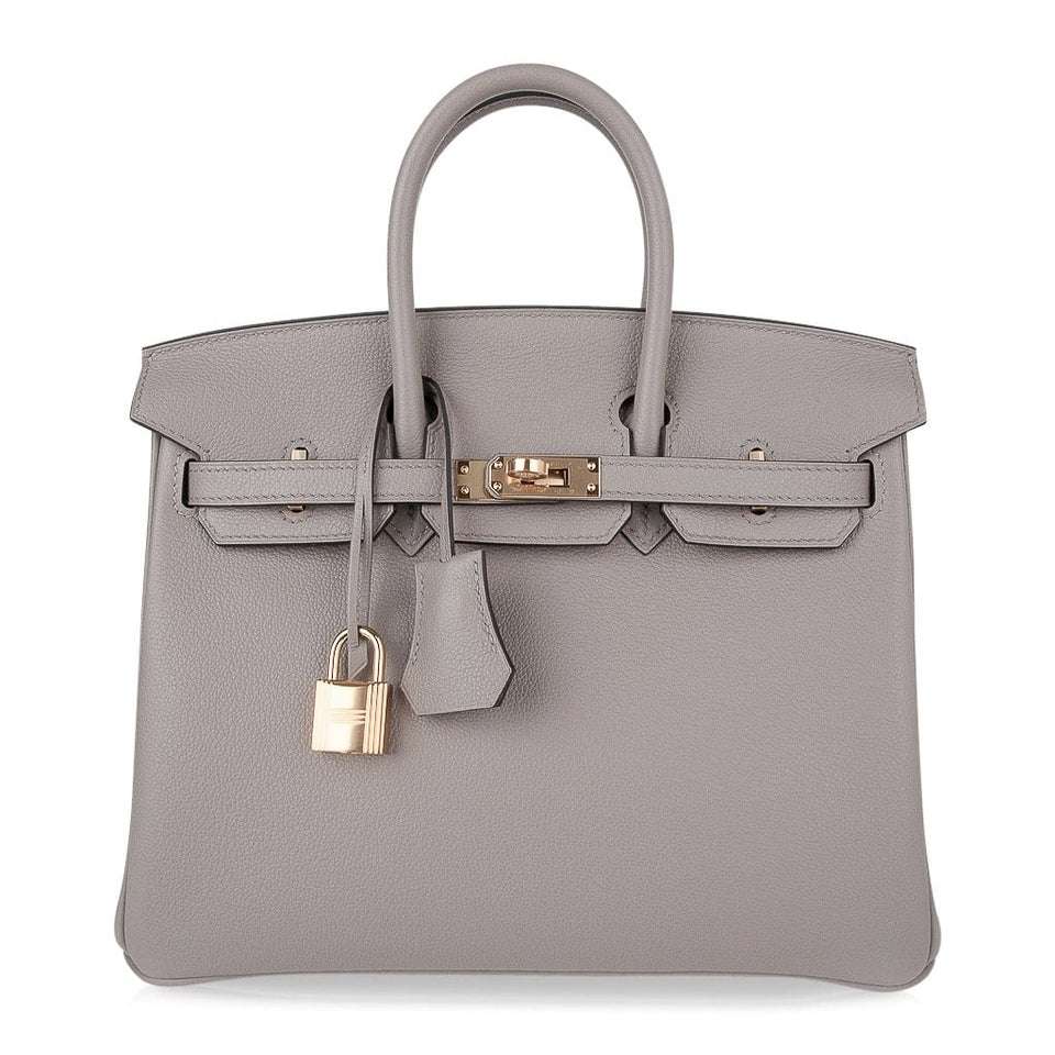 Hermes Birkin 25 Bag Gris Asphalte Novillo Leather Gold Hardware