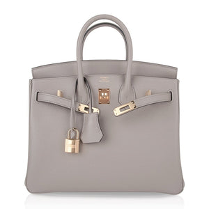 Hermes Birkin 25 Bag Gris Asphalte Novillo Leather Gold Hardware