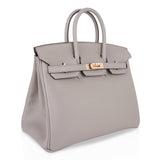 Hermes Birkin 25 Bag Gris Asphalte Novillo Leather Gold Hardware