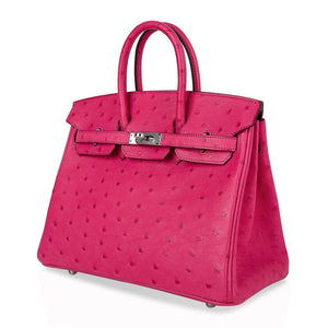 Hermes Birkin 25 Rose Tyrien Ostrich Bag Palladium Hardware