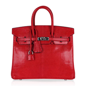 Hermes Limited Edition Birkin 25 Bag Rouge Lizard with Palladium Hardware