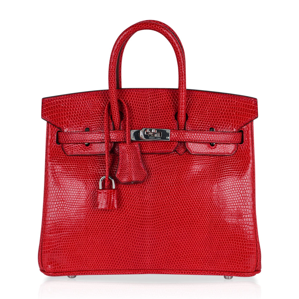 Hermes Limited Edition Birkin 25 Bag Rouge Lizard with Palladium Hardware