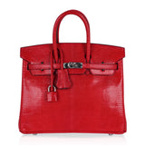 Hermes Limited Edition Birkin 25 Bag Rouge Lizard with Palladium Hardware