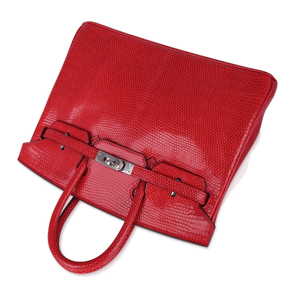 Hermes Limited Edition Birkin 25 Bag Rouge Lizard with Palladium Hardware