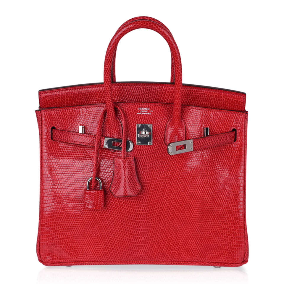 Hermes Limited Edition Birkin 25 Bag Rouge Lizard with Palladium Hardware