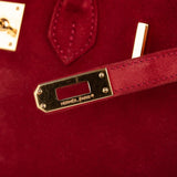 Hermes Birkin 25 Doblis Bag Rouge Vif Suede Gold Hardware