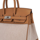 Hermes Limited Edition Birkin 25 Bag in Biscuit Swift Leather & Ecru Toile H with Palladium Hardware