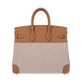 Hermes Limited Edition Birkin 25 Bag in Biscuit Swift Leather & Ecru Toile H with Palladium Hardware