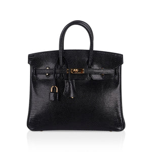 Hermes Birkin 25 Bag Black Lizard Gold Hardware Very Rare