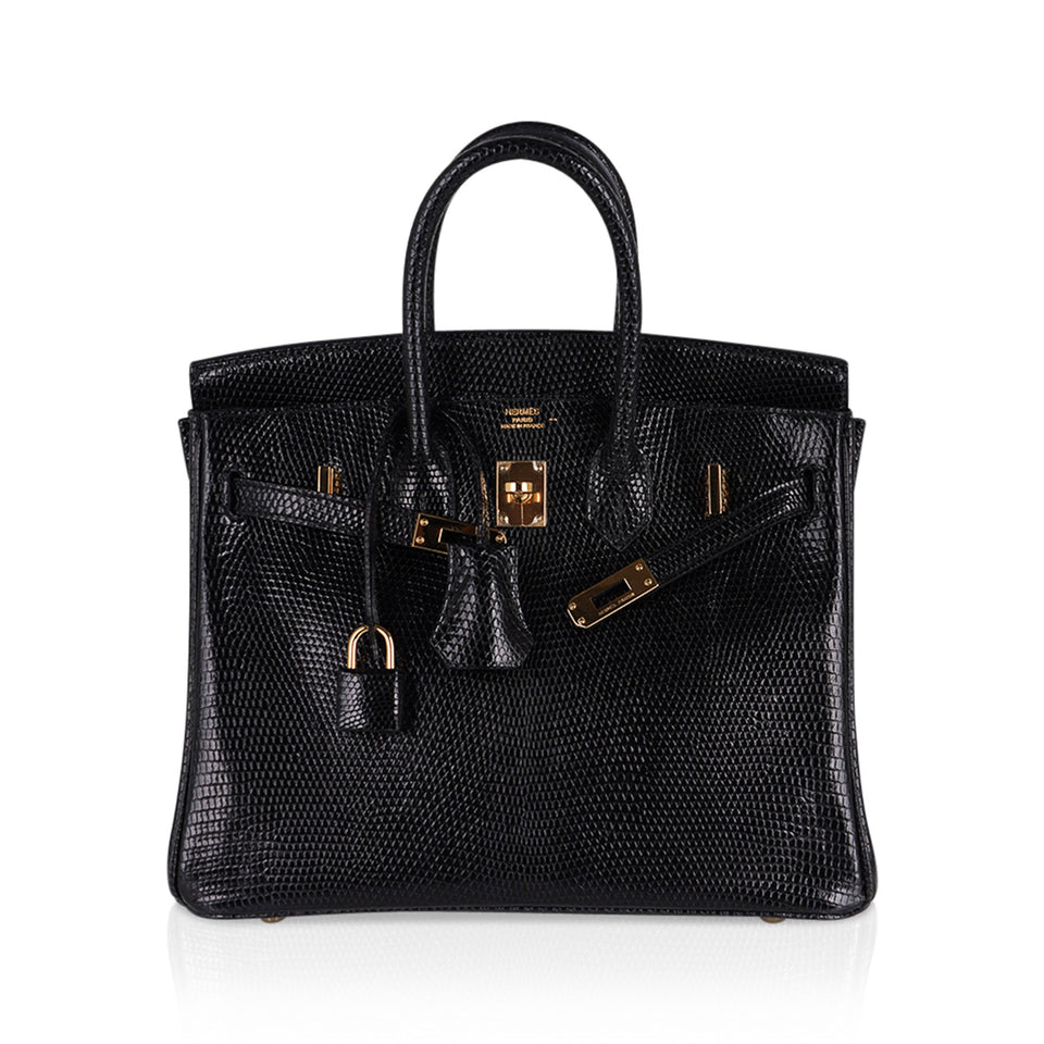 Hermes Birkin 25 Bag Black Lizard Gold Hardware Very Rare