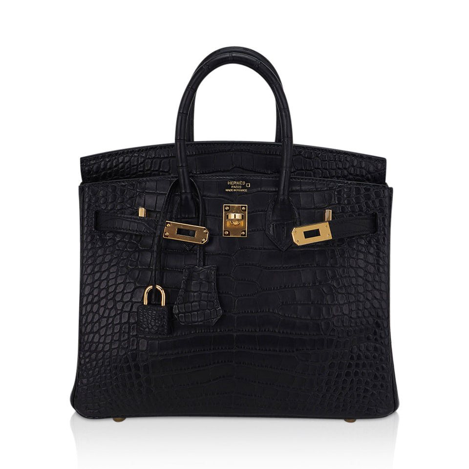 Hermes Birkin 25 Bag Black Matte Alligator with Gold Hardware