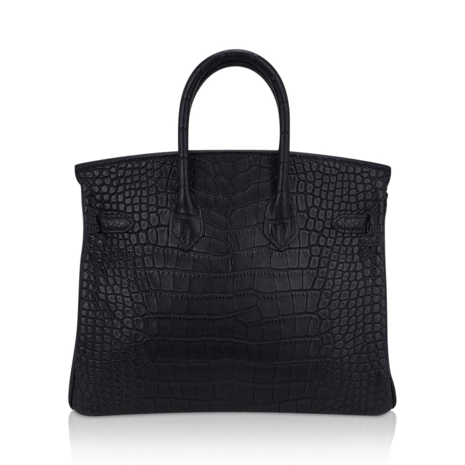 Hermes Birkin 25 Bag Black Matte Alligator with Gold Hardware