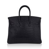 Hermes Birkin 25 Bag Black Matte Alligator with Gold Hardware