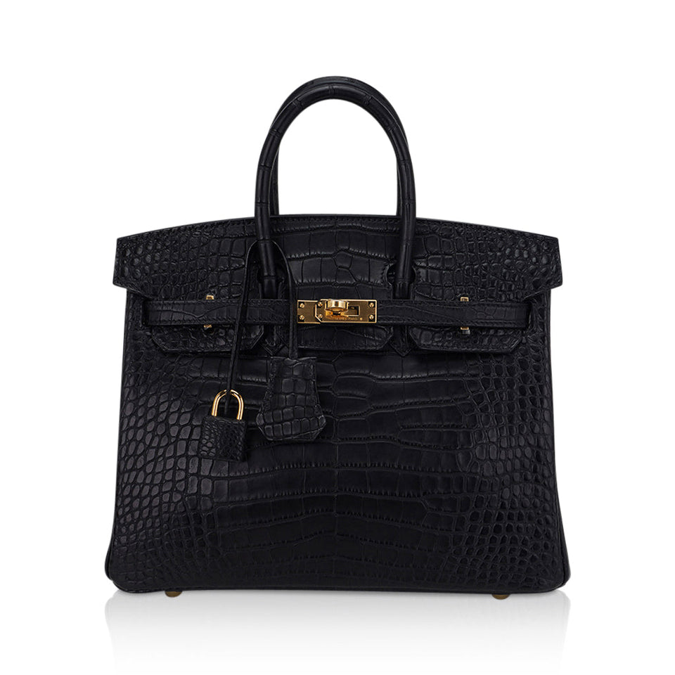 Hermes Birkin 25 Bag Black Matte Alligator with Gold Hardware