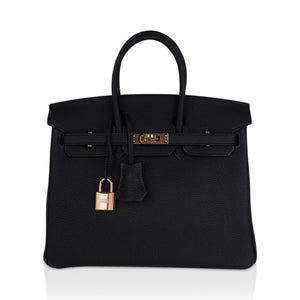 Hermes Birkin 25 Bag Black Togo Leather with Rose Gold Hardware