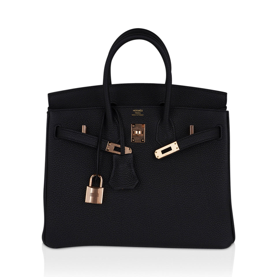 Hermes Birkin 25 Bag Black Togo Leather with Rose Gold Hardware