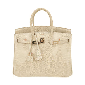 Hermes Limited Edition Birkin 25 Bag Blanc Casse Lizard with Gold Hardware