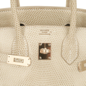 Hermes Limited Edition Birkin 25 Bag Blanc Casse Lizard with Gold Hardware