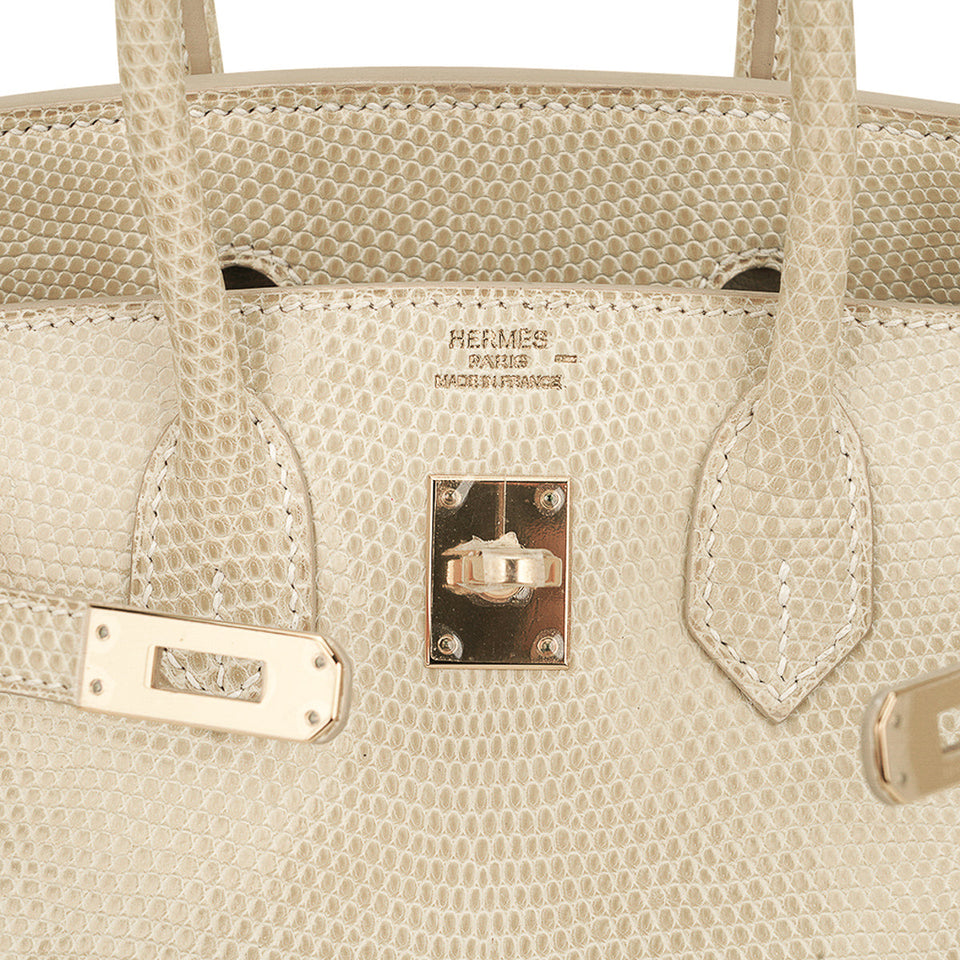 Hermes Limited Edition Birkin 25 Bag Blanc Casse Lizard with Gold Hardware