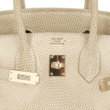 Hermes Limited Edition Birkin 25 Bag Blanc Casse Lizard with Gold Hardware