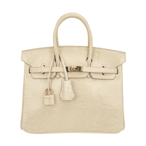 Hermes Limited Edition Birkin 25 Bag Blanc Casse Lizard with Gold Hardware