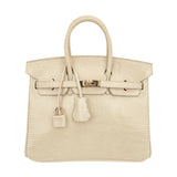 Hermes Limited Edition Birkin 25 Bag Blanc Casse Lizard with Gold Hardware