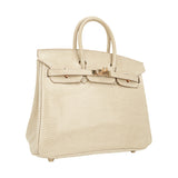 Hermes Limited Edition Birkin 25 Bag Blanc Casse Lizard with Gold Hardware