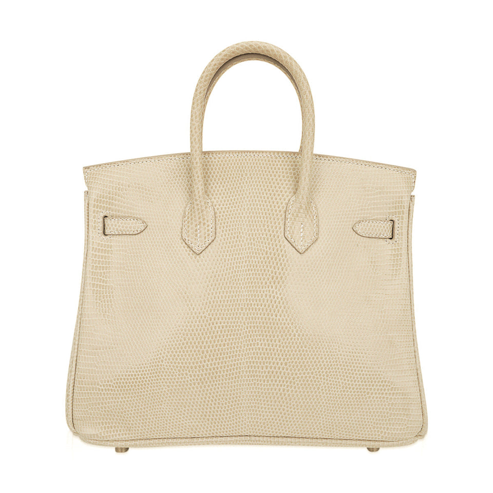 Hermes Limited Edition Birkin 25 Bag Blanc Casse Lizard with Gold Hardware