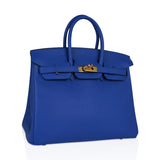 Hermes Birkin 25 Bag Blue Zellige Novillo Leather with Gold Hardware