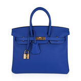 Hermes Birkin 25 Bag Blue Zellige Novillo Leather with Gold Hardware